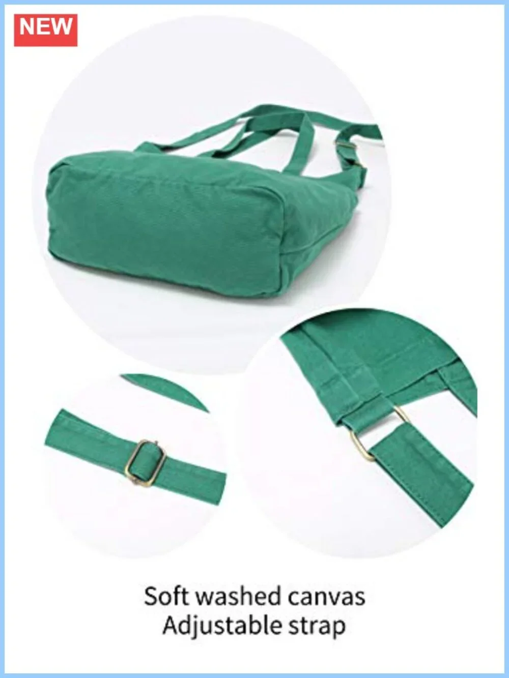 Washed Canvas Tote Bag for Women, Crossbody Shoulder Bag, 3 Pockets
